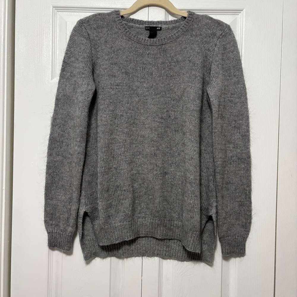 Unassuming Normcore Mohair Gray Women's Crewneck Sweater Basic Staple Medium